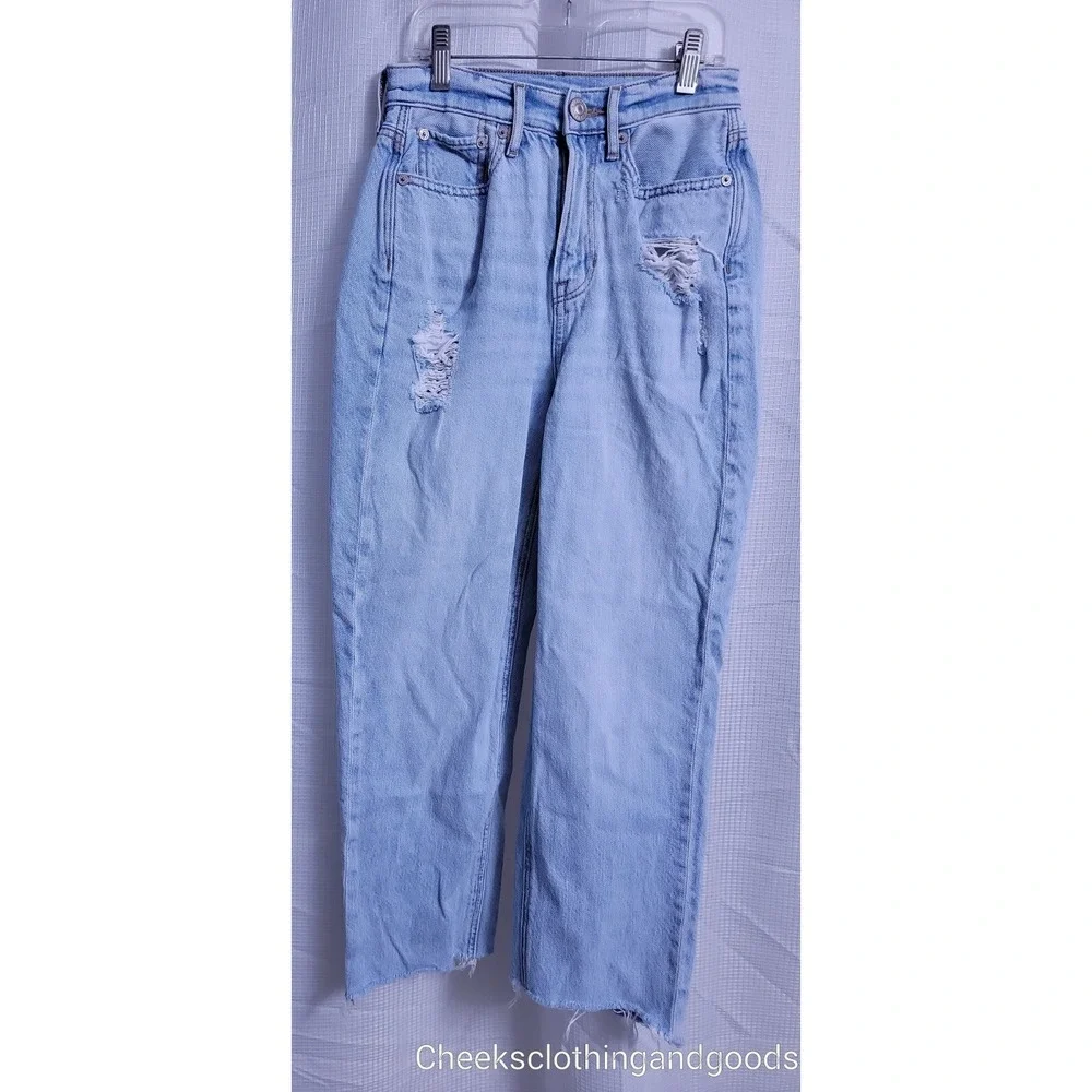 American‎ Eagle Highest Rise 90s Boyfriend Crop Distressed Jeans size 00 Regular - Picture 2 of 9